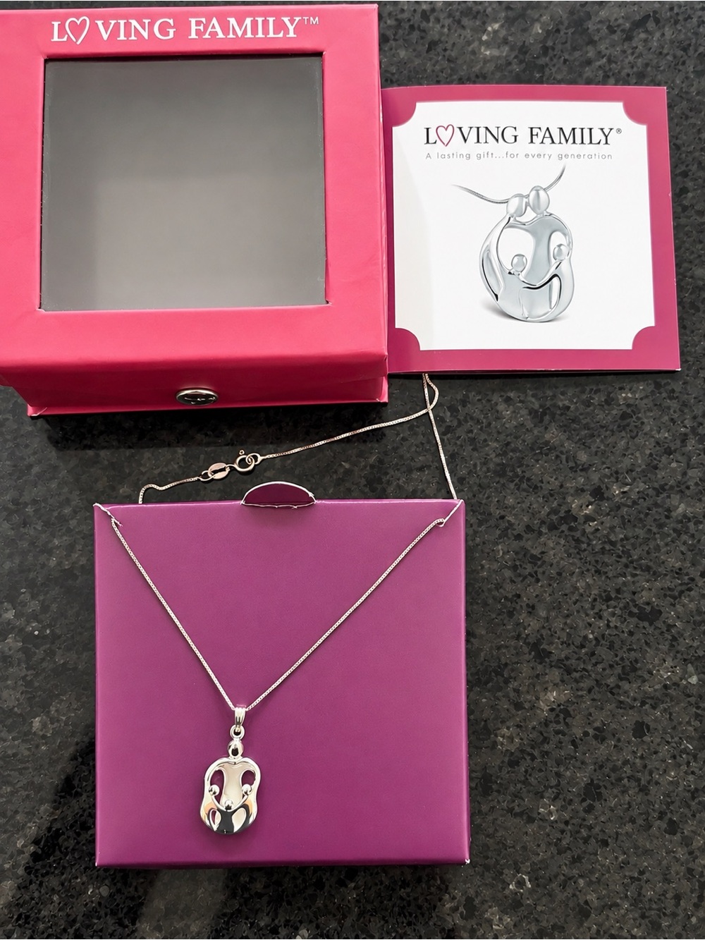 Silver Mother & Child Pendant Necklace - 3 children